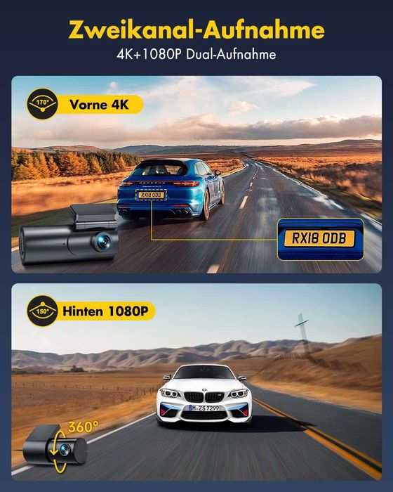 Camera de bord  fata si spate 4 K + 1080 P, 5 GHz WiFi
