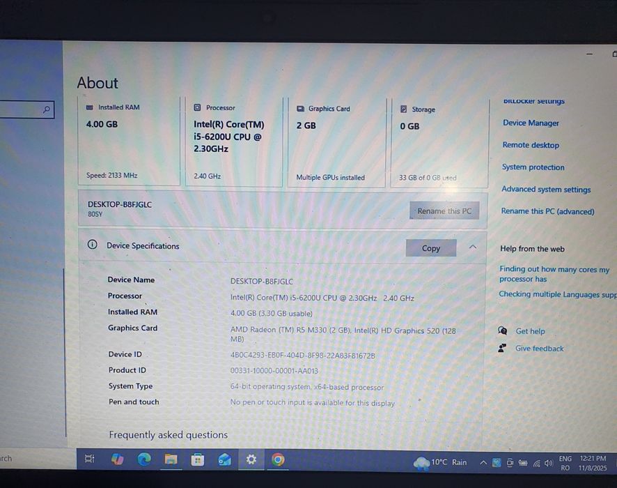 Leptop Lenovo Intel Core I5-6200U în stare perfectă de funcționare