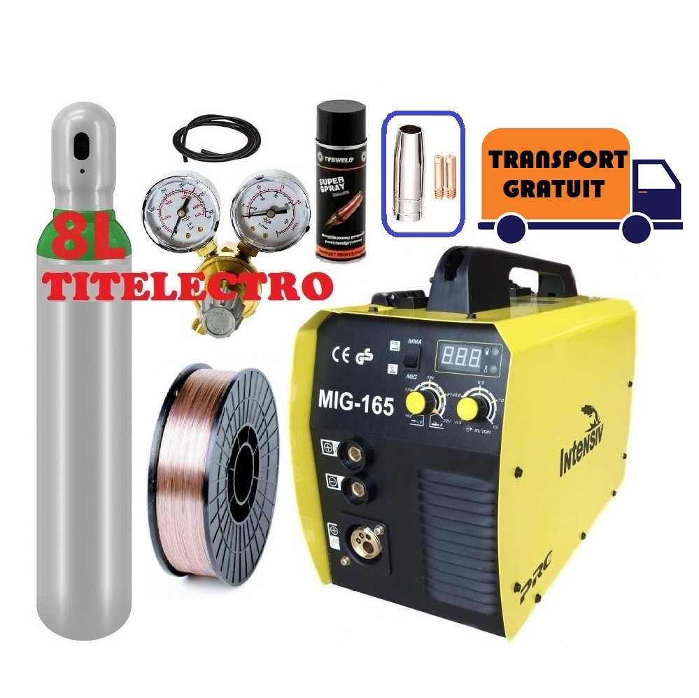 Aparat sudura MIG 165 + butelie 8L plina argon CO2 + ceas + sarma+duze
