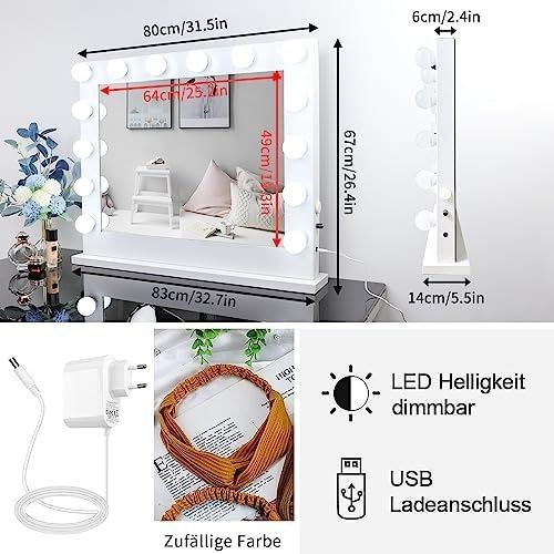 Голям размер Гримьорско LED димируемо Козметично огледало