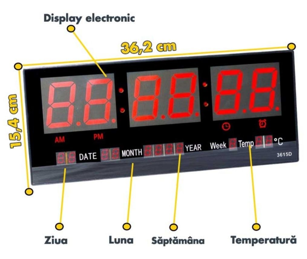 Ceas digital cu afisaj electronic LED rosu 3615