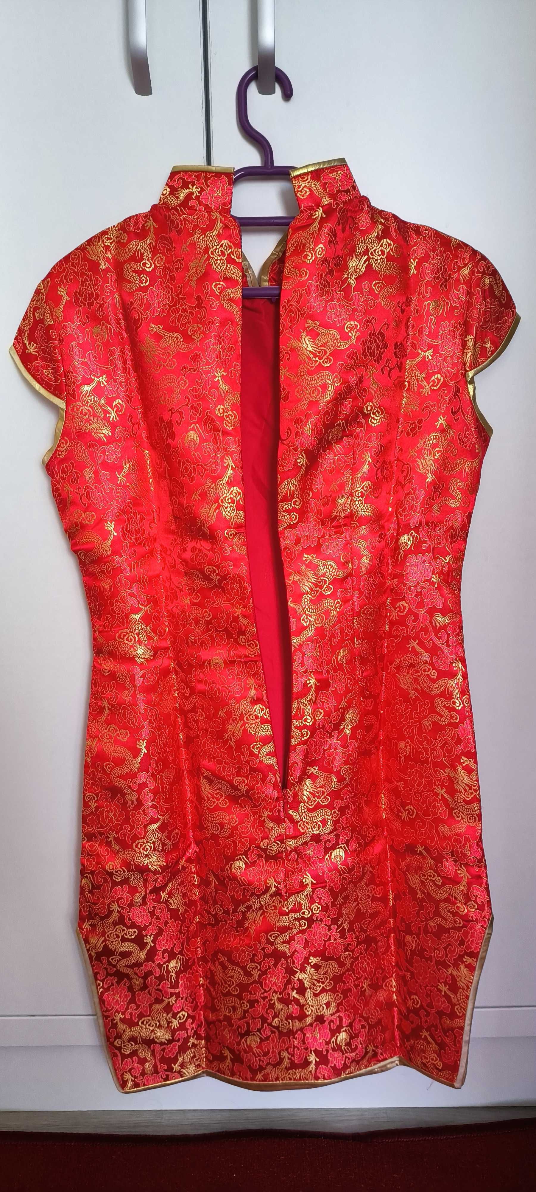 Rochie chinezeasca traditionala scurta rosie