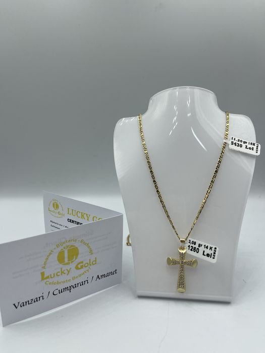 Lanț Aur 18k + Pandant Aur 14 k / 11,20g+3,08g / 30cm / #46967+#47150