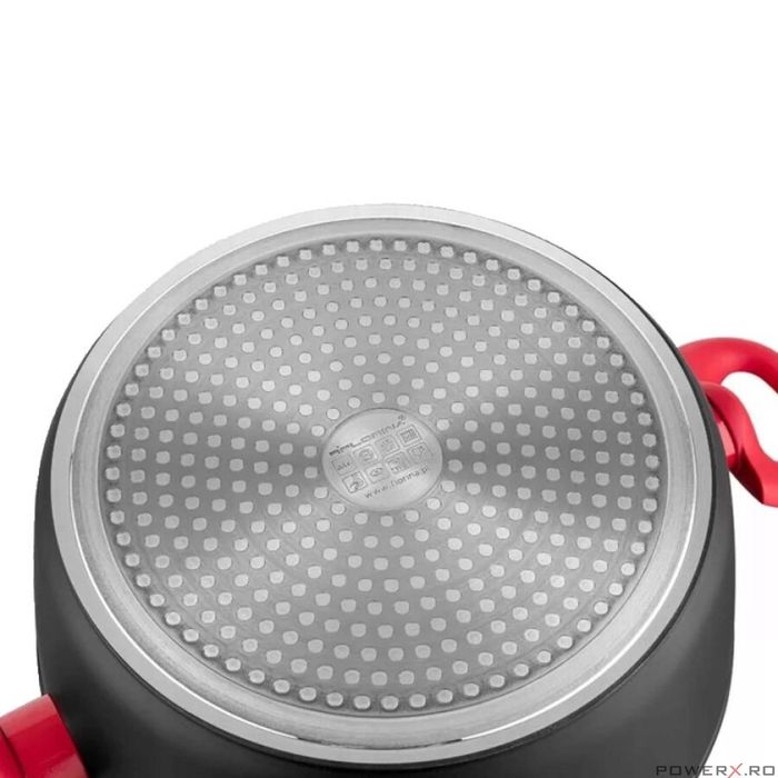 Oala din aluminiu, cu capac, 2 straturi antiaderente, 20 cm capacitate