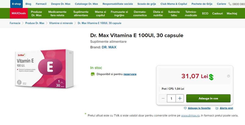 2 Cutii de Vitamina E Uleioasa de la Dr. Max (60 capsule)