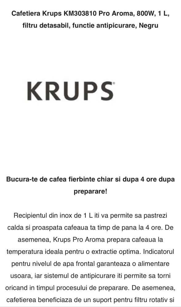 Cafetiera Krups pro aroma