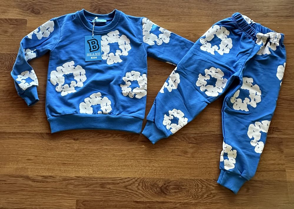 Детски,памучен екип Denim Tears в синьо с бяло