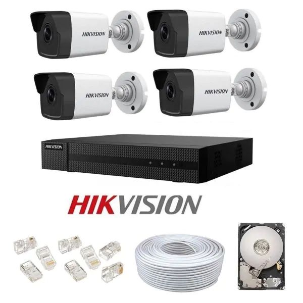Kit Supraveghere Hikvision IP 8MP 4K 4 Camere cu MONTAJ INCLUS