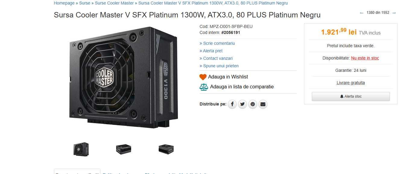 Garantie - Sursa Cooler Master V SFX Platinum 1300W ATX3.0 80 Platinum