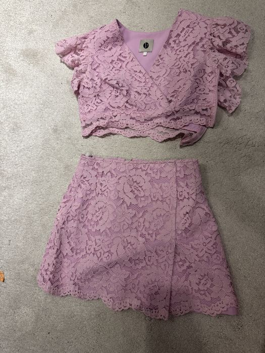 Комплект от топ и пола Vincit by Vesela Toteva, розов цвят, ХС