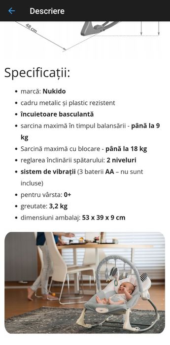 Leagan pentru bebeluși cu vibrații