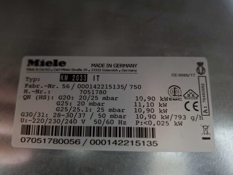 Miele KM 2033 G - Plită pe gaz inox, Gratare fonta, 750/520 mm, Noua