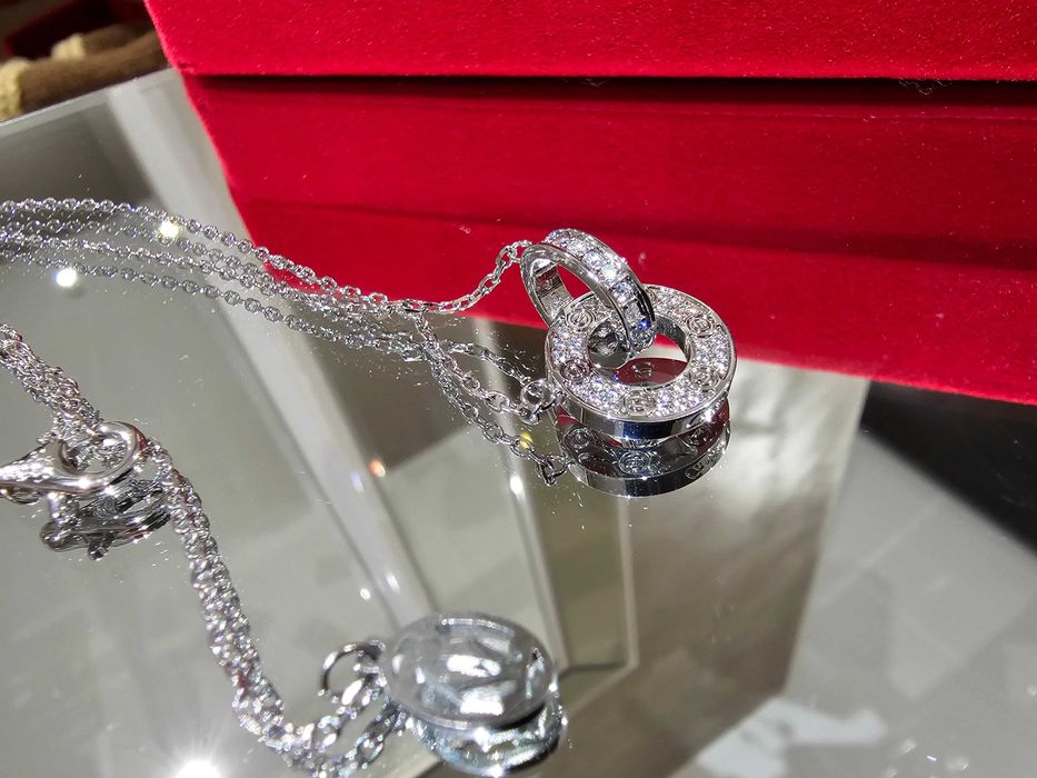 CARTIER Love White Gold Paved Diamonds Chain Дамскo Колие