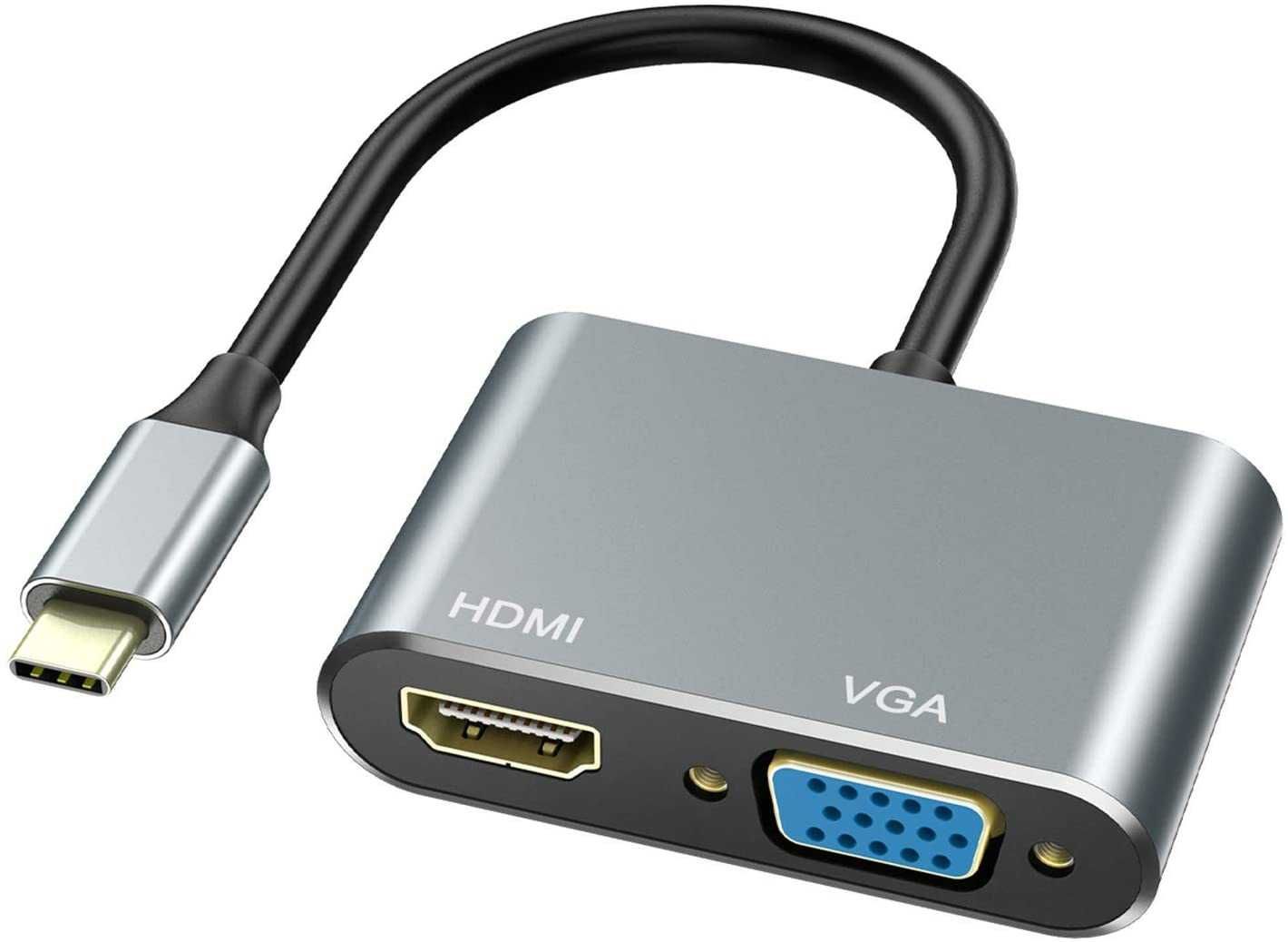 Adaptor 2in1 USB-C la HDMI + VGA laptop, pc, proiector, suporta 4k