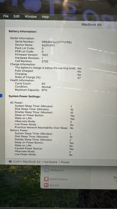macbook air m1 8/256 97% 63sikkl Naxt va Nasiya savdo