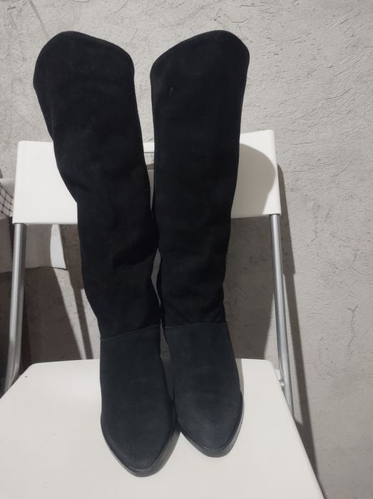 Cizme lungi dama piele intoarsa toc mic