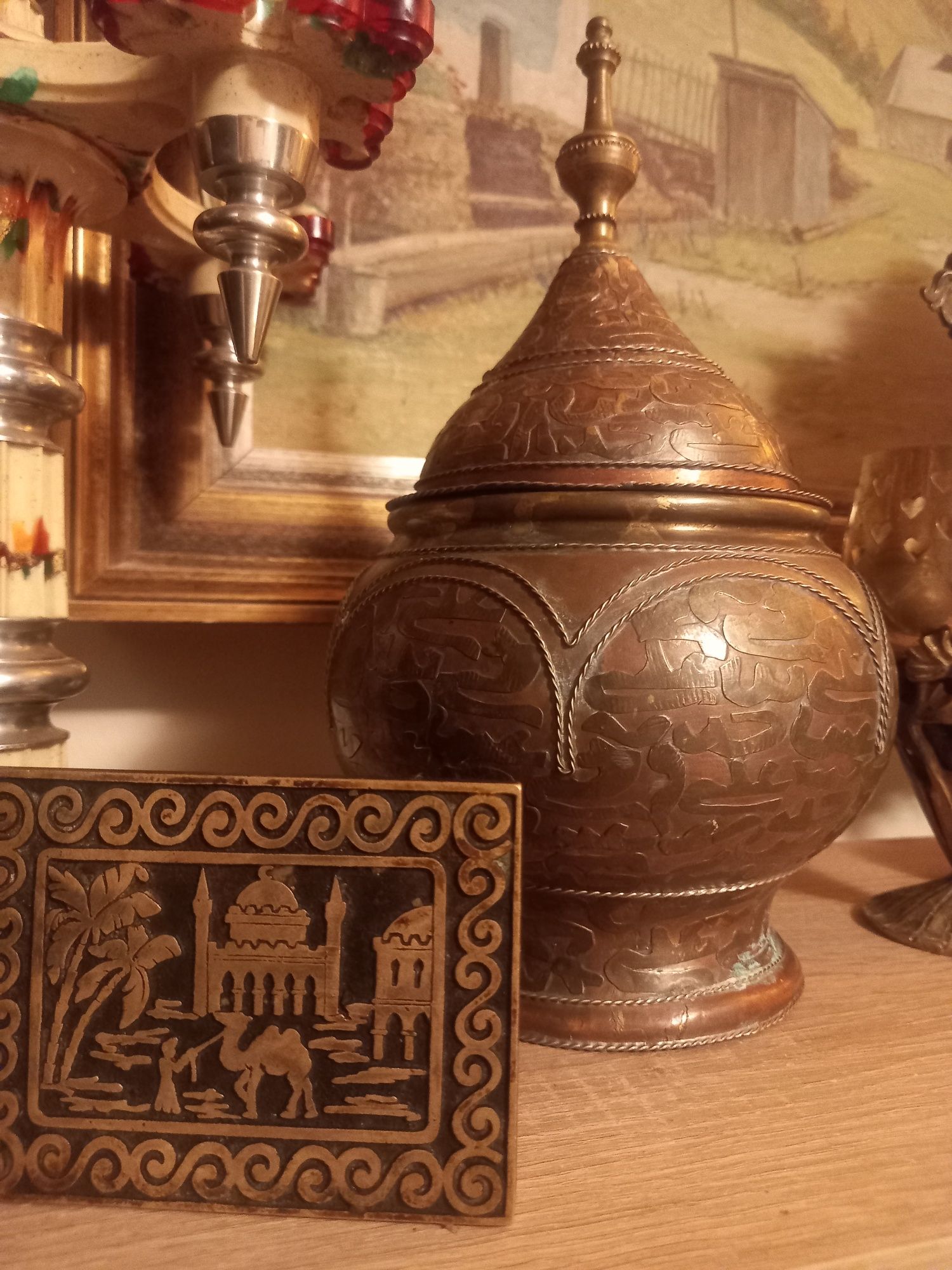 Cutie din bronz masiv și recipient din cupru ,bronz și argint