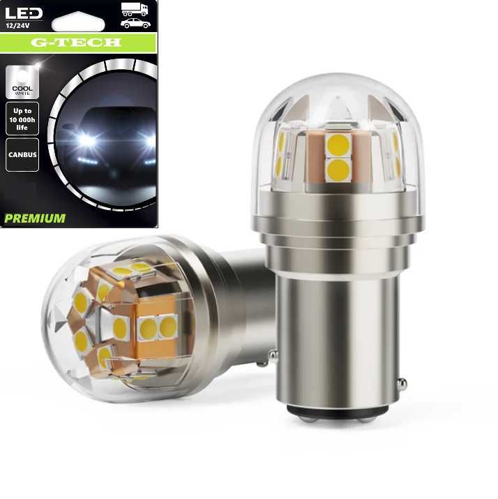 2 броя LED крушки BA15s бяла светлина 12V/24V за автомобил и камион