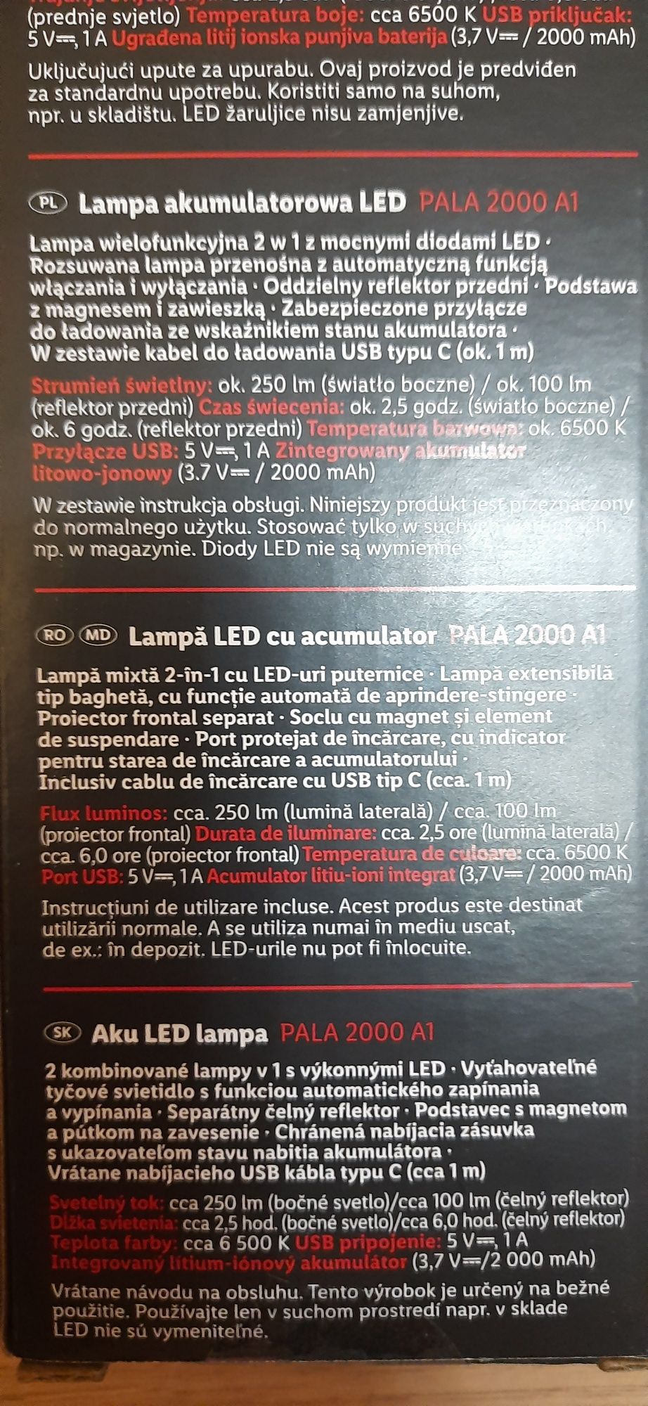 Lampa de lucru cu LED Parkside,magnet si acumulator 3,7v/2000 mAh,Nou!