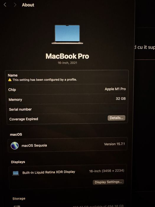 Macbook Pro M1 16 inch 32 GB RAM, 512 GB