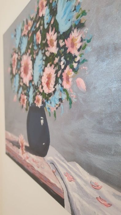 Tablou acrilic pe panza cu sasiu de lemn 46x38cm Vaza cu Flori