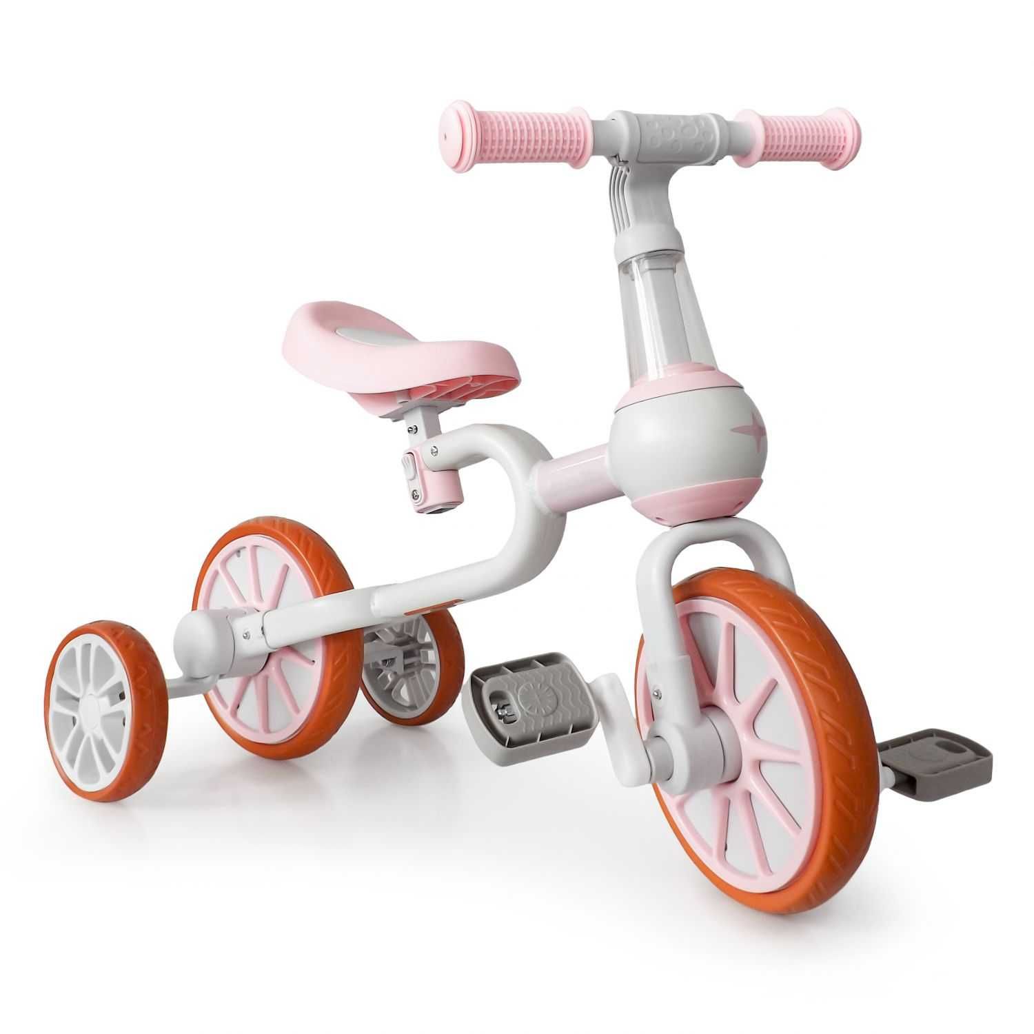 Tricicleta 4 in 1 cu pedale si roti ajutatoare detasabile, roz