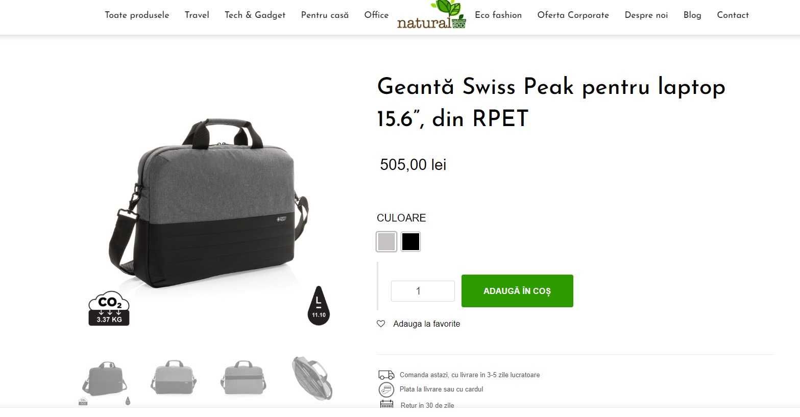 Geantă Swiss Peak pentru laptop 15.6”, din RPET (NOUA)