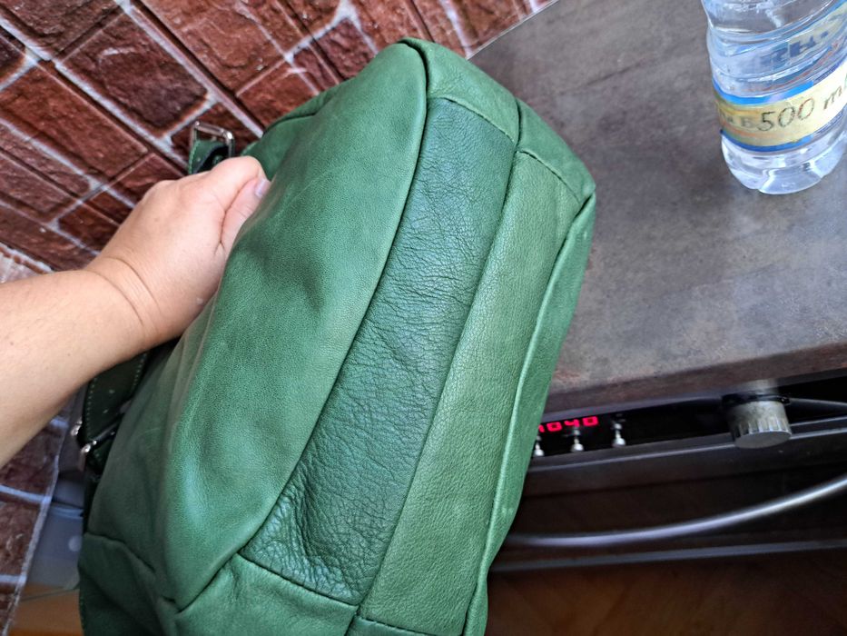 дамска чанта, голяма зелена торба-естествена кожа