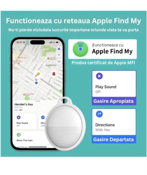 Dispozitiv anti-pierdere cu localizare gps , pentru iphone Apple