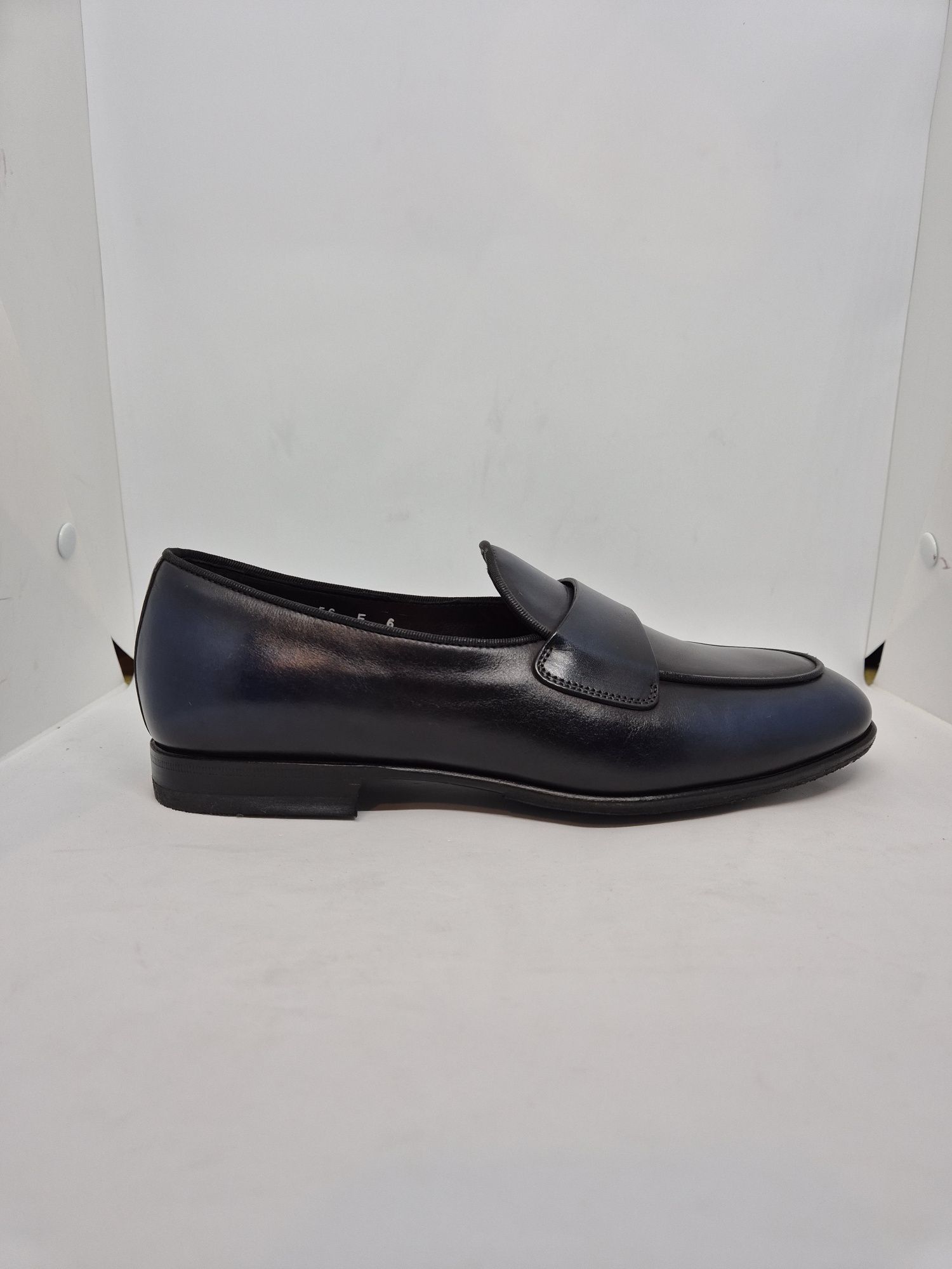 Santoni Navy Patina Leather Penny Loafer, UK 6/ EU 40,5