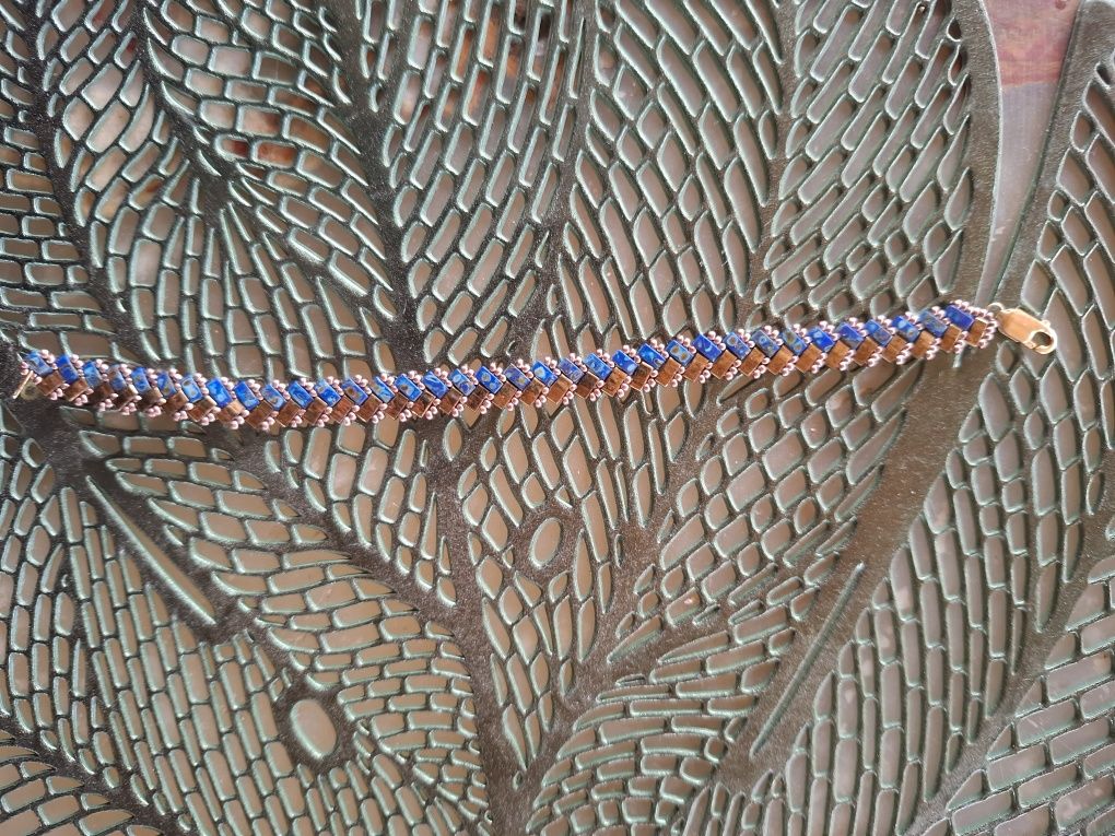 Brățară lapis lazuli placata cu aur de 18 k lungime 24 cm