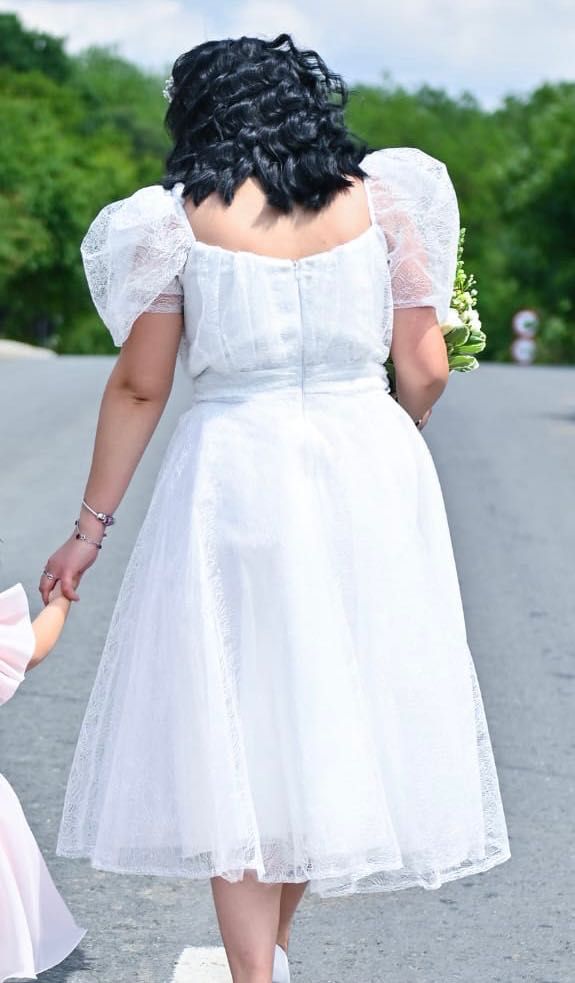 Rochie Cununie Civilă, Albă din Tulle