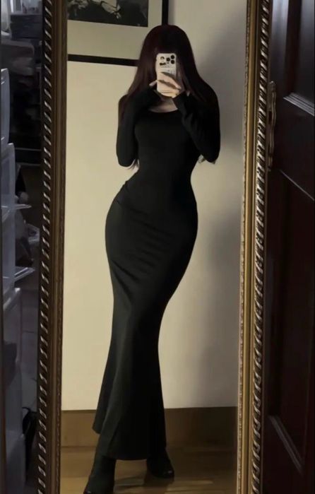 Элегантное длинное черное платье, Размер S