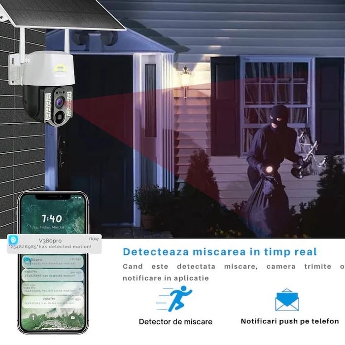 Camera supraveghere cu panou solar si cartela SIM 4G