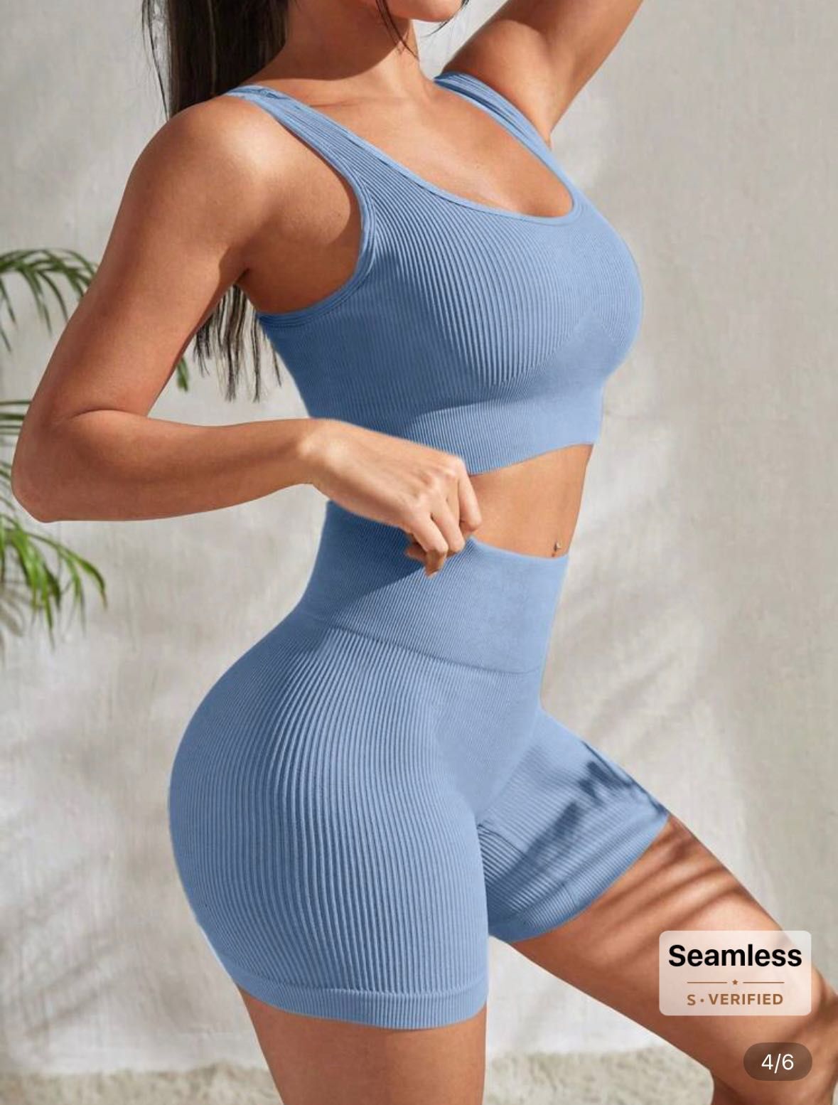 SHEIN Seamluxe нов безшевен рипс сет в синьо размер С