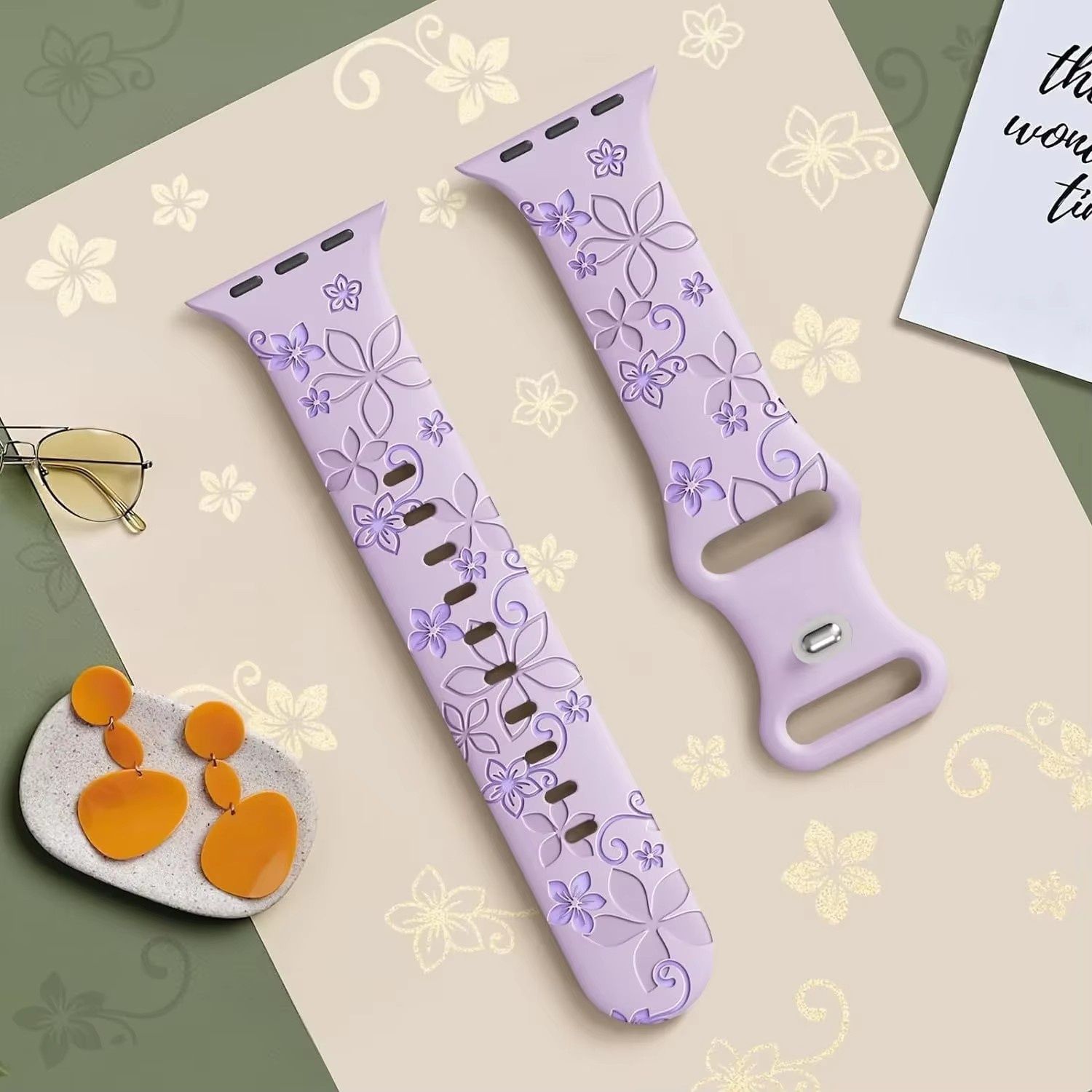 FLORAL Силиконова каишка за Apple Watch Series 10/9/8/7/6/5/4/3/2/1/SE