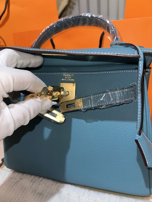 Geanta Hermes Kelly 28cm Turcoaz/accesorii gold