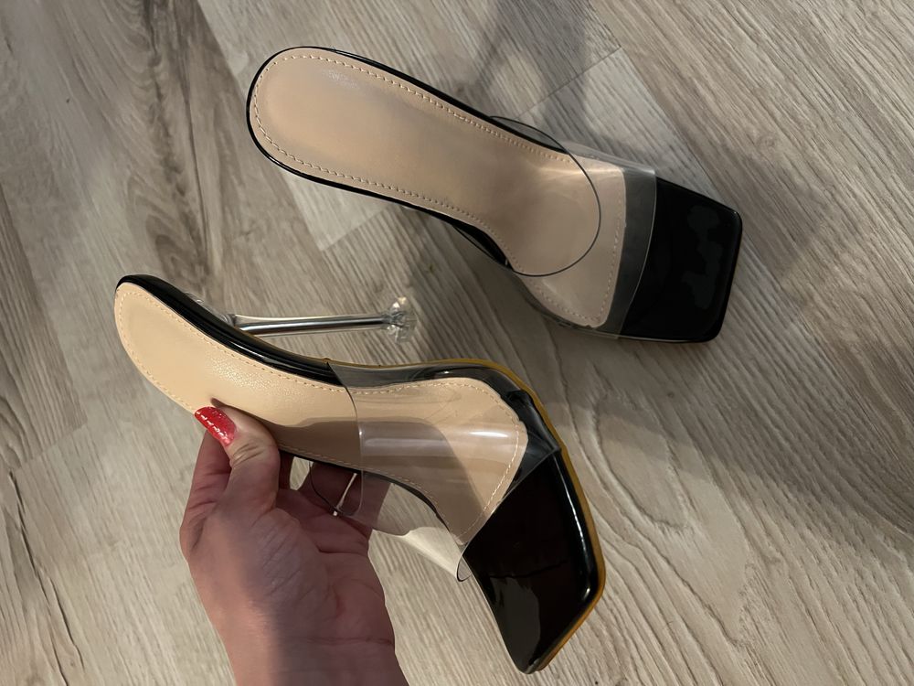 Sandale noi 36 cm, toc aprox 12 cm