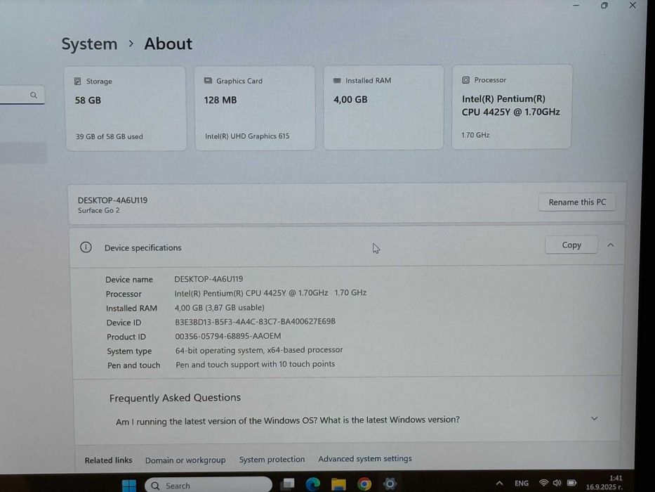 Microsoft Surface Go 2 Intel Pentium/4RAM/64SSD