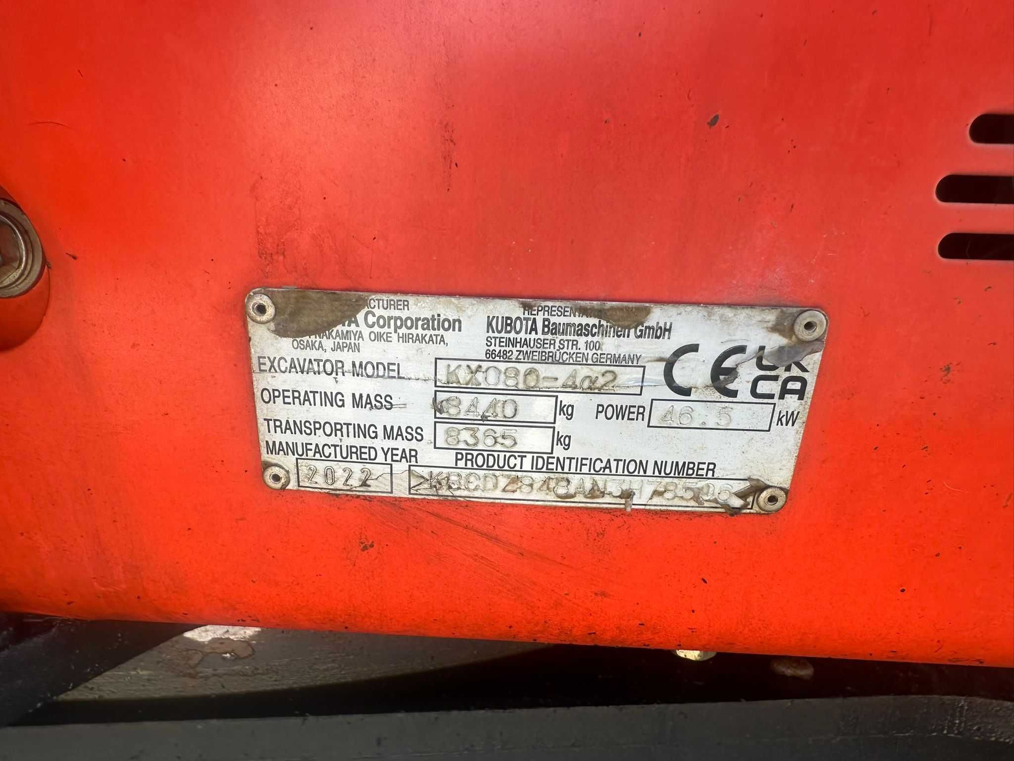 Dezmembrez miniexcavator Kubota KX080-4 , an fabricatie 2022