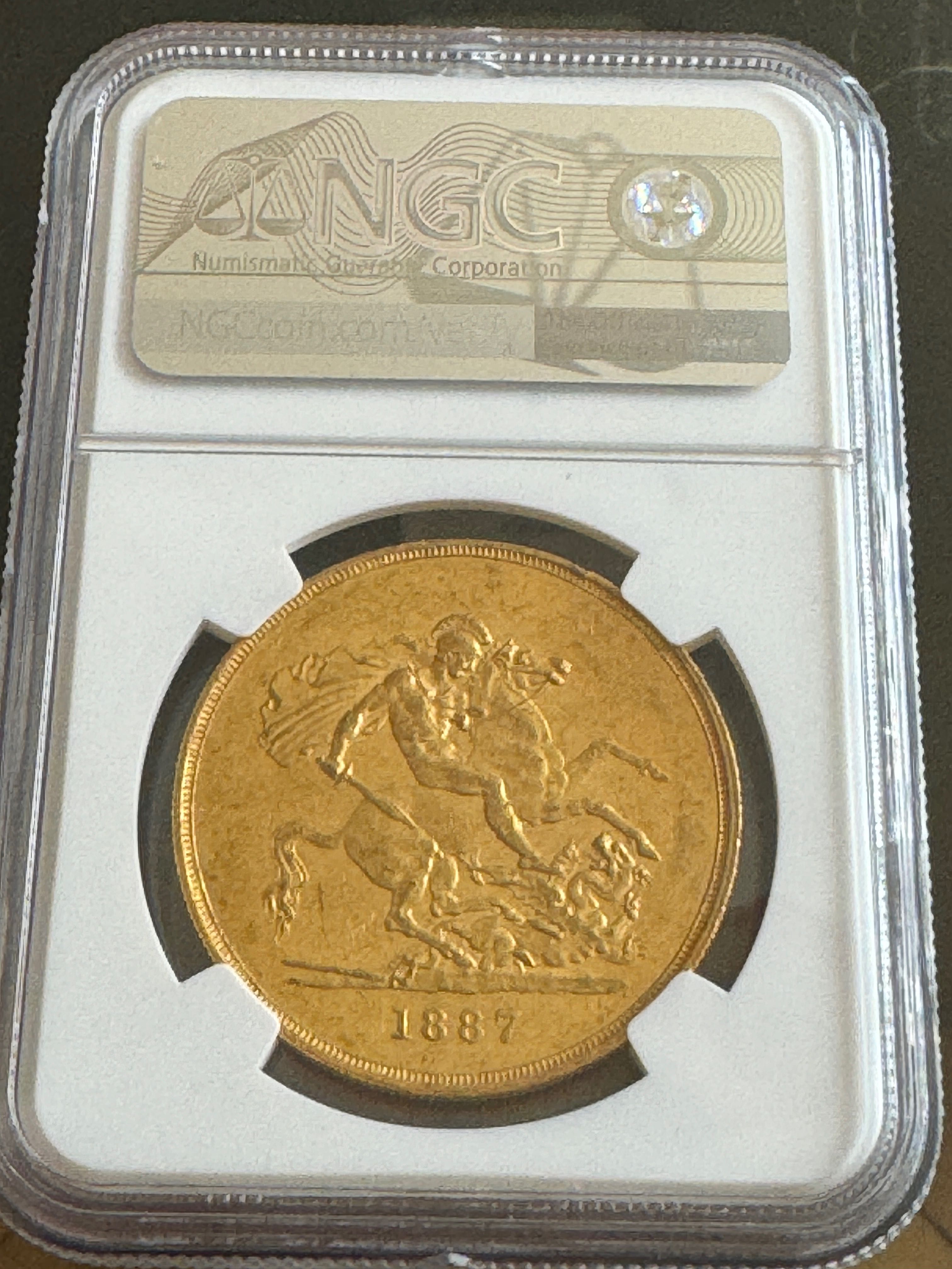 Златна Монета 5 Суверена Great Britain 1887 Кралица Виктория; NGC MS60