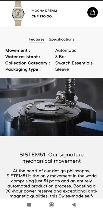 SWATCH automat Irony Mocha Dream, 19 rubine