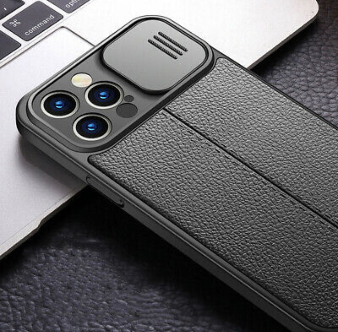 Super husa iPhone 13 si 13 Pro Silicon piele cu protectie camera slide