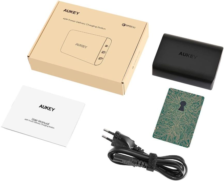 AUKEY USB-C зарядно, 74.5W- с 46W PD 3.0 (PPS) и 18W QC 3.0, 3 порта,