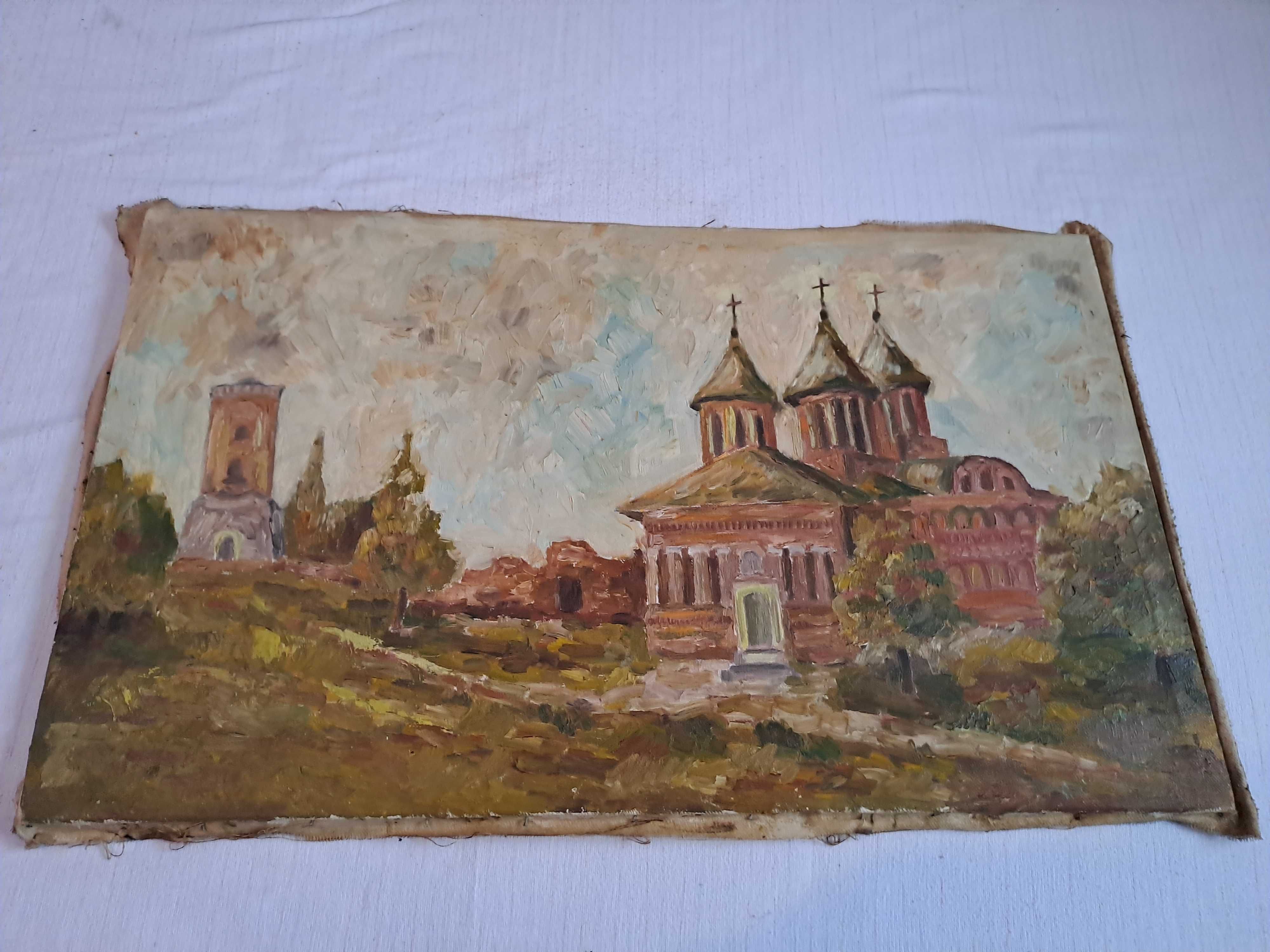 pictura pe panza romaneasca veche 85/50 cm