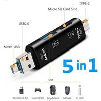 Универсален Четец на карти 5 в 1, USB, Type C, Micro USB, SD TF, OTG