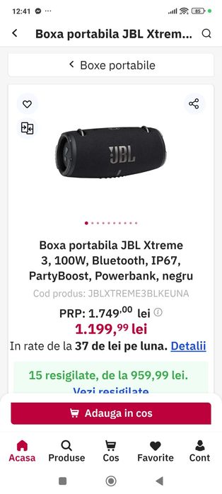 Boxa JBL Extreme 3 nouă black cutie complecta.725 RON