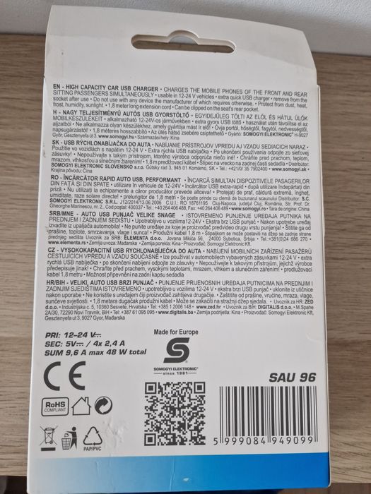 Incarcator auto USB rapid, 4x2,4A
SAU 96
• încarcă simultan dispozitiv