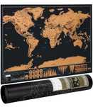 Harta lumii de razuit XXL pentru exploratori si calatori 82 x 59 cm