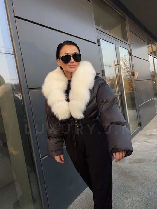 Geaca puf, blana naturala, scurta fermoar